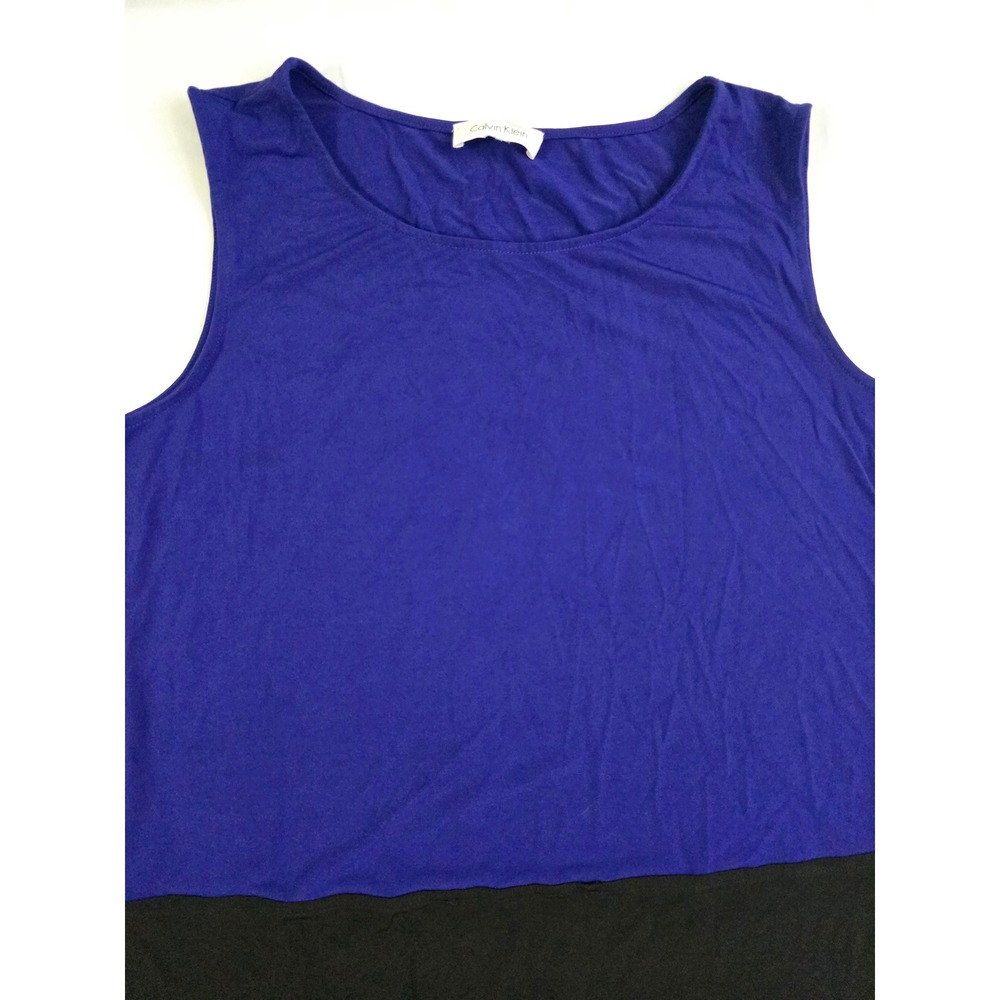 Calvin Klein Womens Blue Black Colorblock Sleeveless Shell Top Stretch Jersey L - Picture 5 of 13